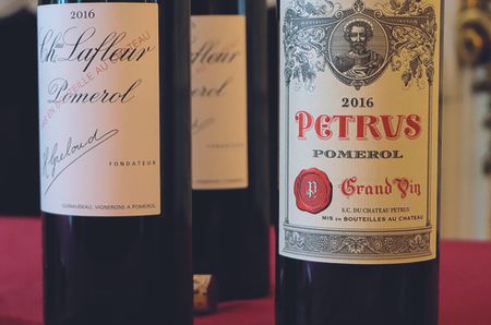 Bottlres of Ch&acirc;teau Lafleur and Petrus