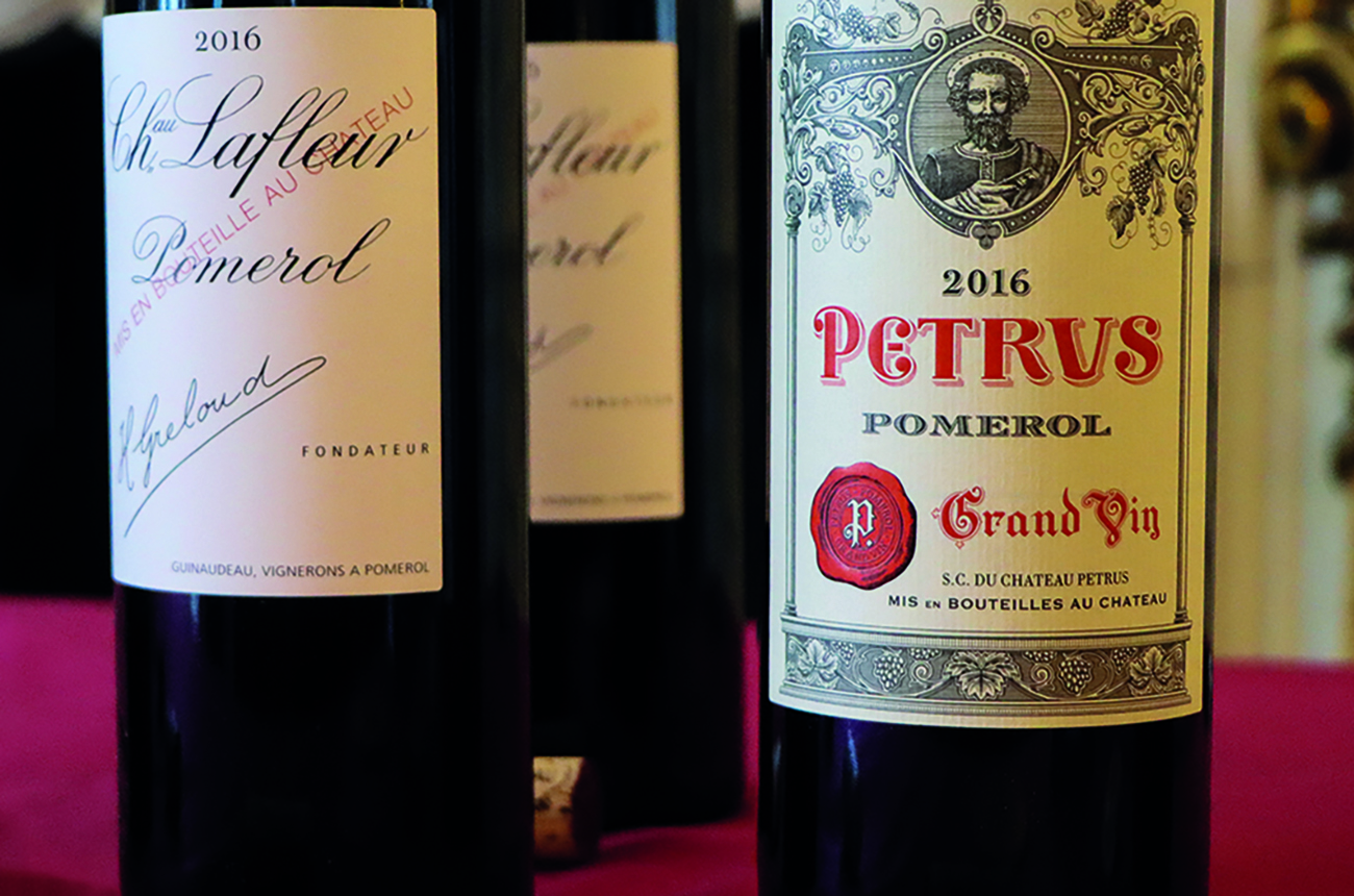 Bottles of Ch&acirc;teau Lafleur and Petrus