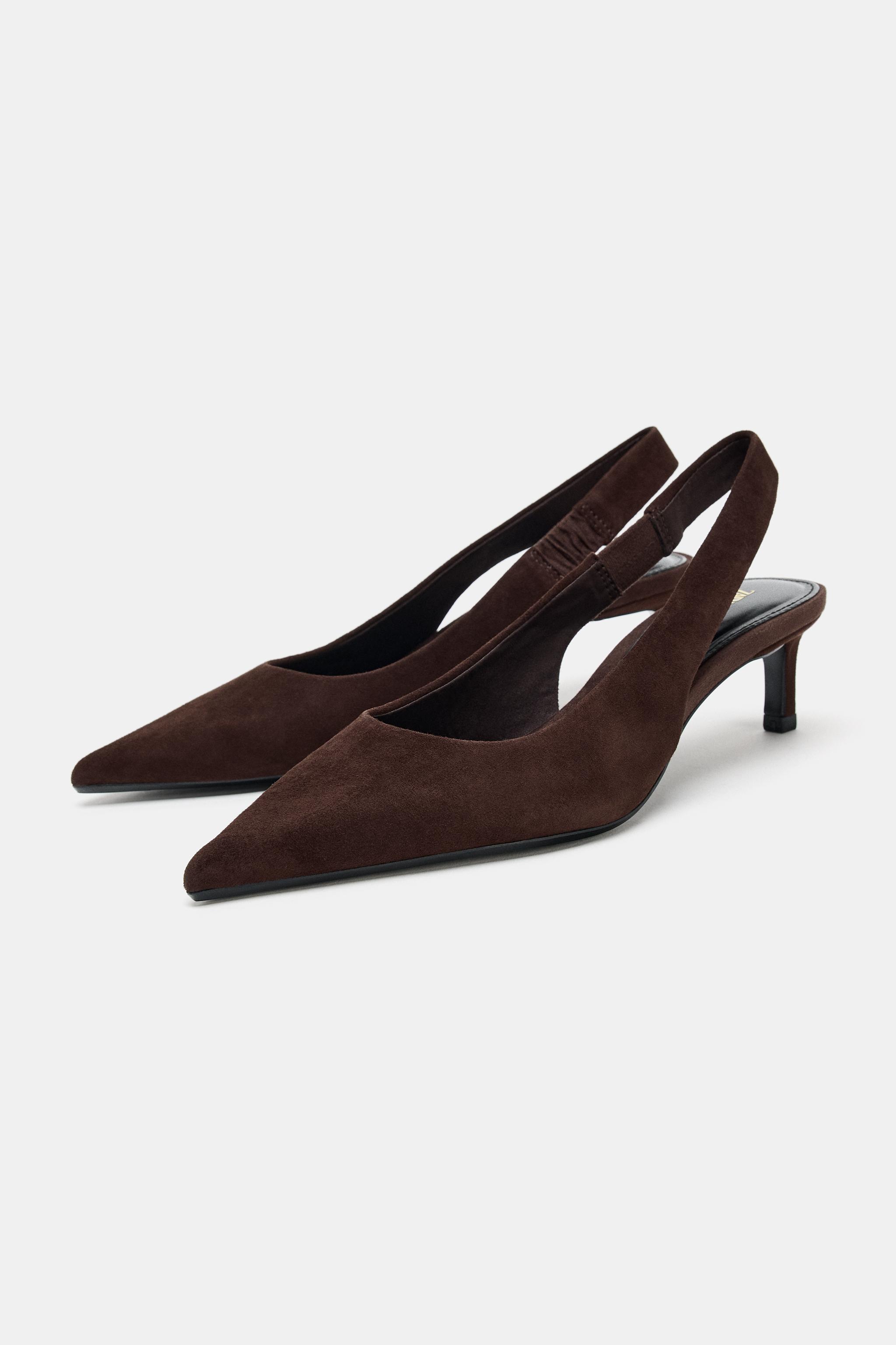 Suede Kitten Heel Slingback Shoes