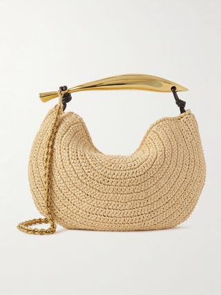 Sardine Leather-Trimmed Raffia Shoulder Bag