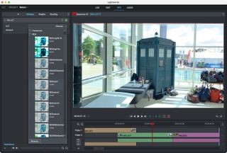Screenshot of Lightworks being used to edit footage of a Tardis