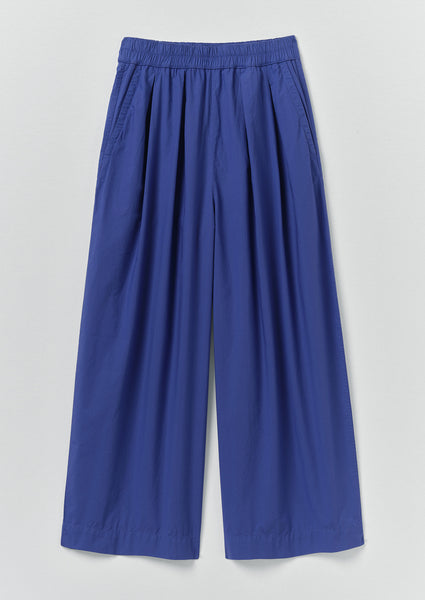 Pleated Pull on Cotton Poplin Trousers | Carmine Blue