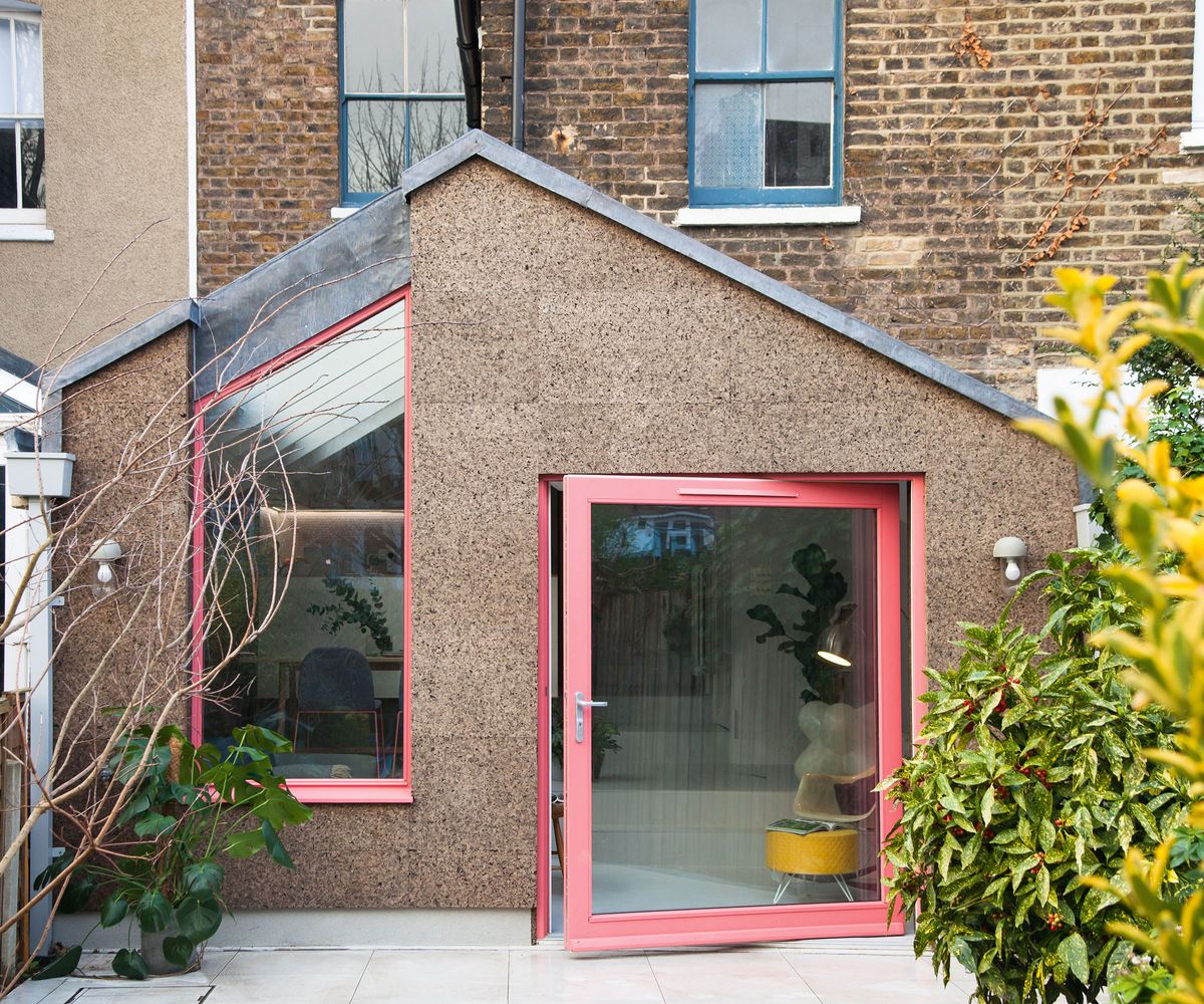 Environmentally friendly cork clads this unique extension to a modest Victorian terraced house in south London