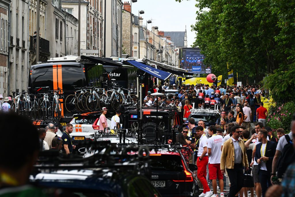 ORLEANS FRANCE JULY 09 Teams paddock prior to the 111th Tour de France 2024 Stage 10 a 1873km stage from Orleans to SaintAmandMontrond UCIWT on July 09 2024 in Orleans France Photo by Tim de WaeleGetty Images