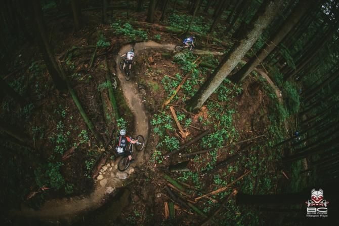 Riders snake their way through the trails of Seymour Mountain.