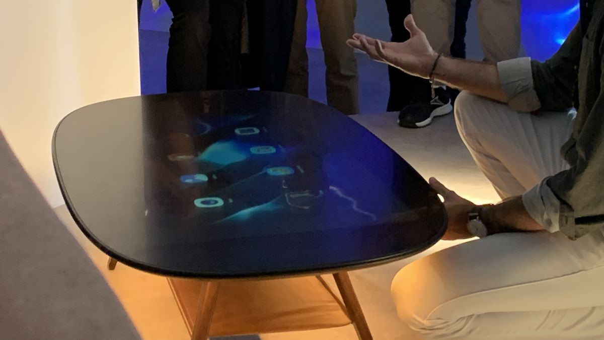 TCL Telly Table closeup of screen displaying options at Milan Design Week