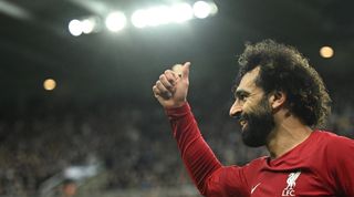 Mohamed Salah of Liverpool gestures during his team's Premier League game at Newcastle in February 2023.
