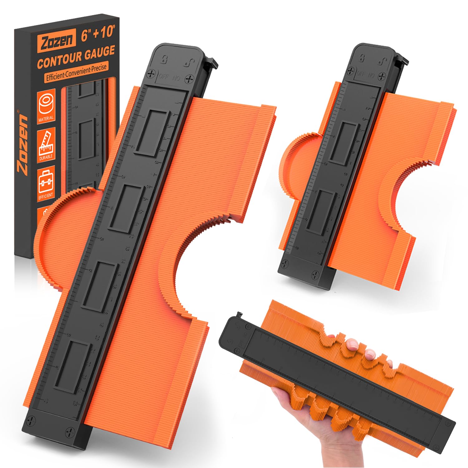 Zozen 2pack Contour Gauge, Engraved Scale - Not Fade, 10'' and 6'' Contour Gauge Profile Tool Duplicator With Lock, Measure Copy Tool, Cool Gadgets for Men, Gifts for Men Dad Husband.