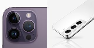 iPhone 14 Pro camera next to S22+ camera