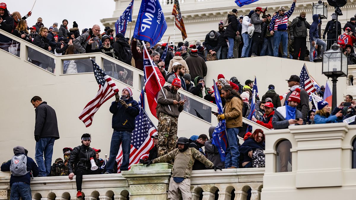 Pro-Trump supporters storm the U.S. Capitol following a rally with President Donald Trump on January 6, 2021 in Washington, DC. Trump supporters gathered in the nation&#039;s capital today to protest the ratification of President-elect Joe Biden&#039;s Electoral College victory over President Trump in the 2020 election.