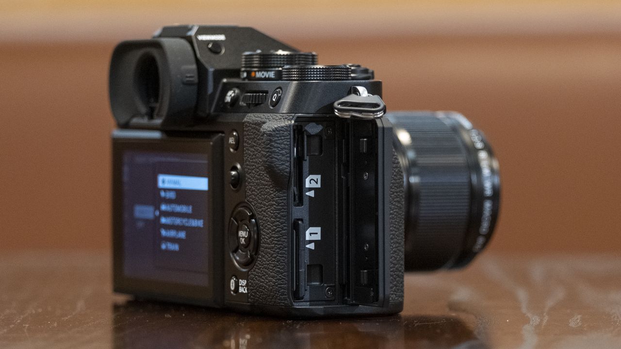 The Fujifilm X-T5 camera sitting on a table