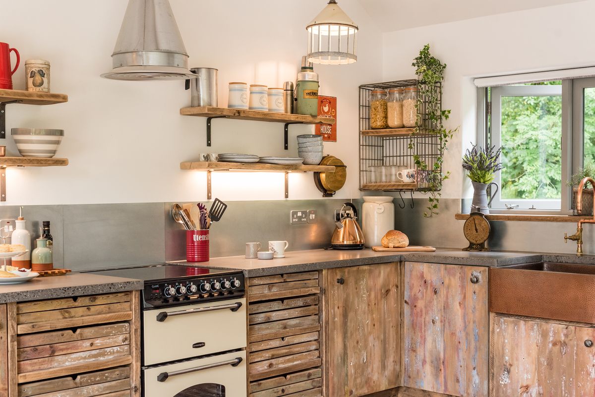 rustic kitchen design with open shelving