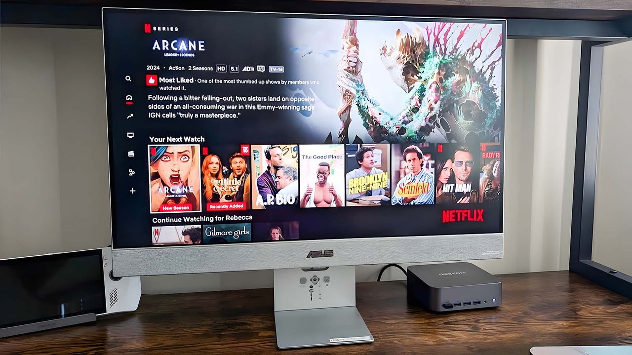 Netflix menu displayed on the ASUS ZenScreen MS27UC Smart Monitor.