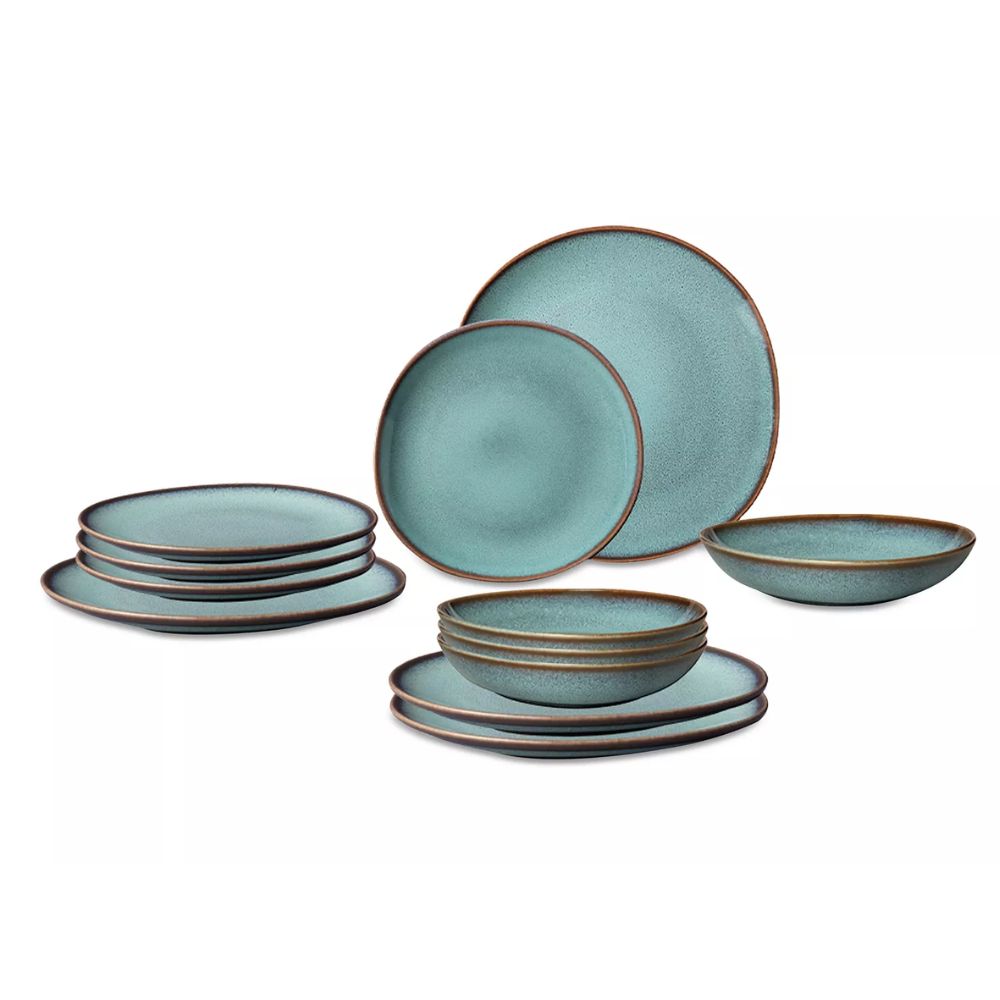 Turquoise dinner set with brown rims