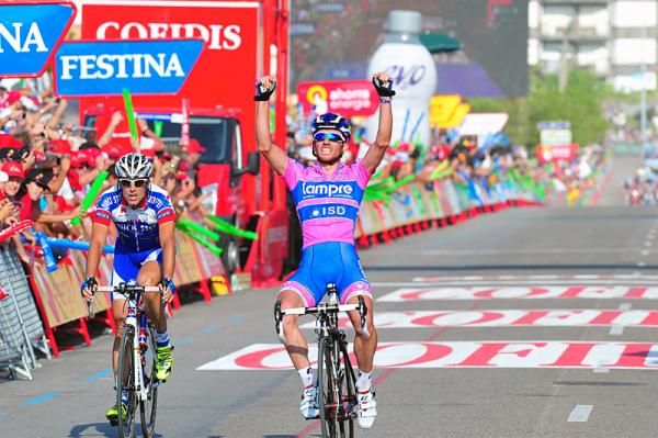 Francesco Gavazzi (Lampre-ISD) celebrates his victory in stage 18 of the Vuelta.