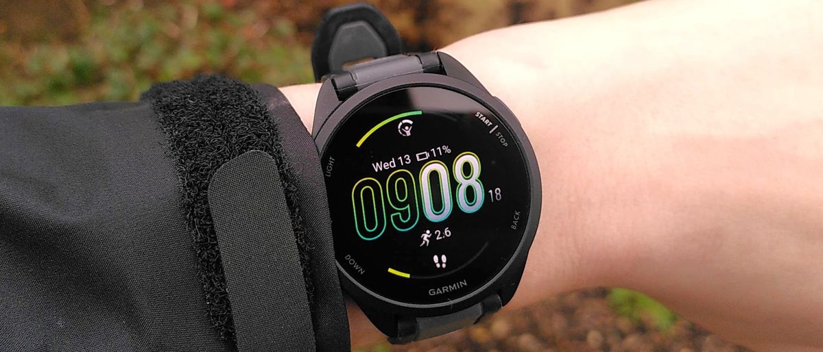 Garmin Forerunner 165 on woman&#039;s wrist