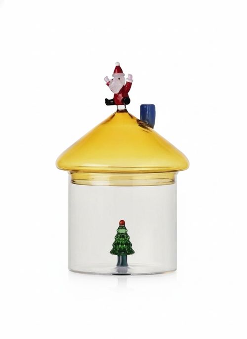 Box Jumping Santa and Christmas Tree Glass and Lid