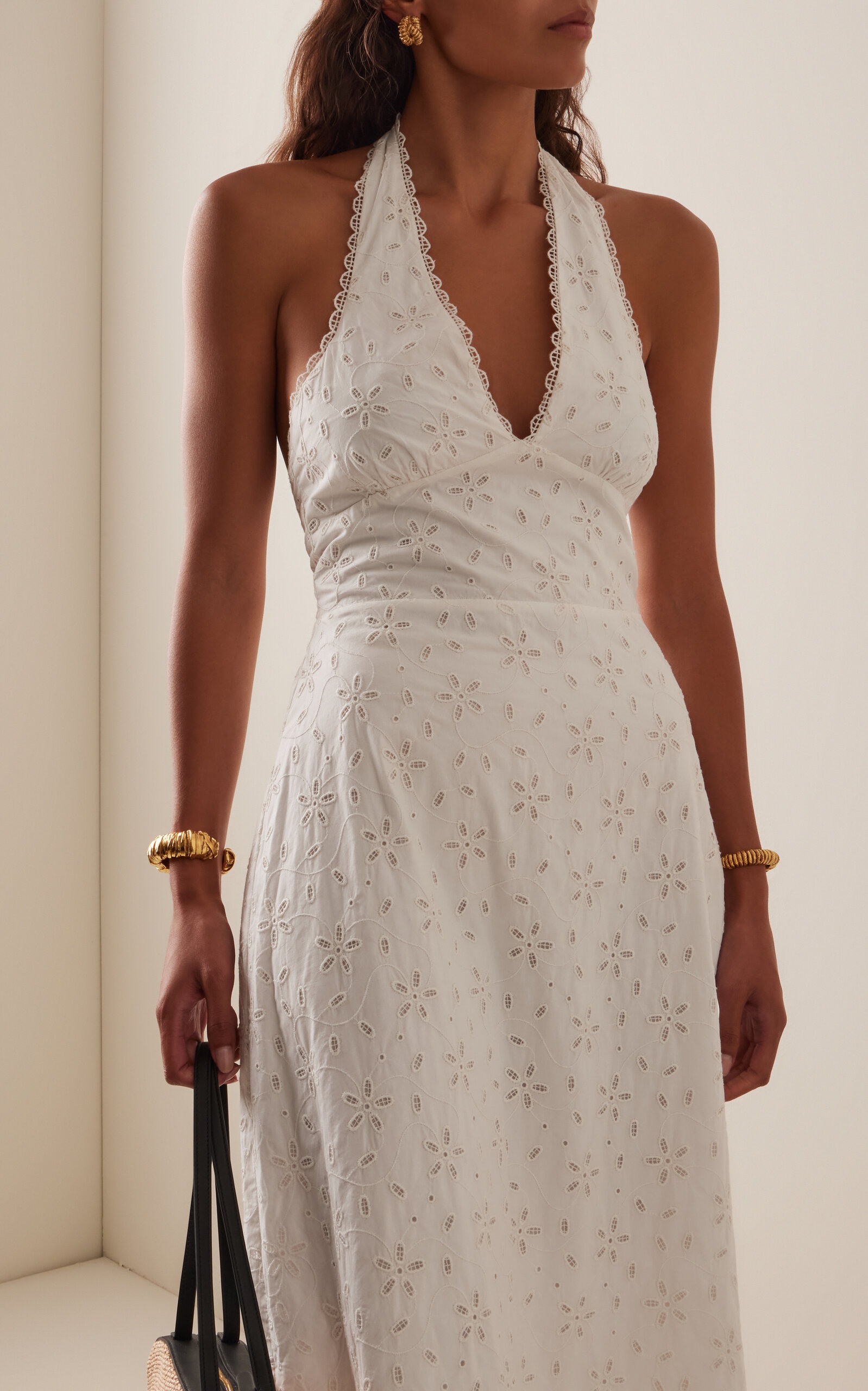Salma Eyelet Cotton Maxi Halter Dress