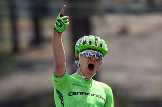 Tom Skujins celebrates his first win in Cannondale colours