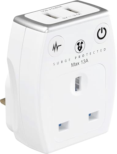 Masterplug Srgausbpw3-Mp Single Socket Surge Protected Power Adaptor With Two Usb Charging Points, Gloss White, 6 : Amazon.co.uk: Electronics & Photo