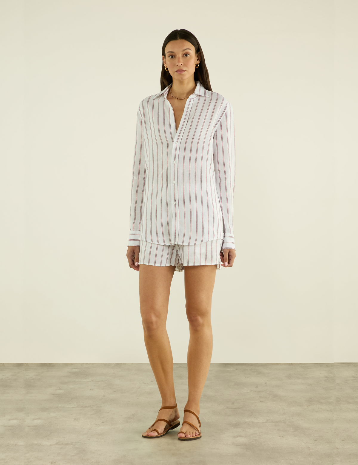 The Boyfriend: Linen, Burgundy Double Stripe