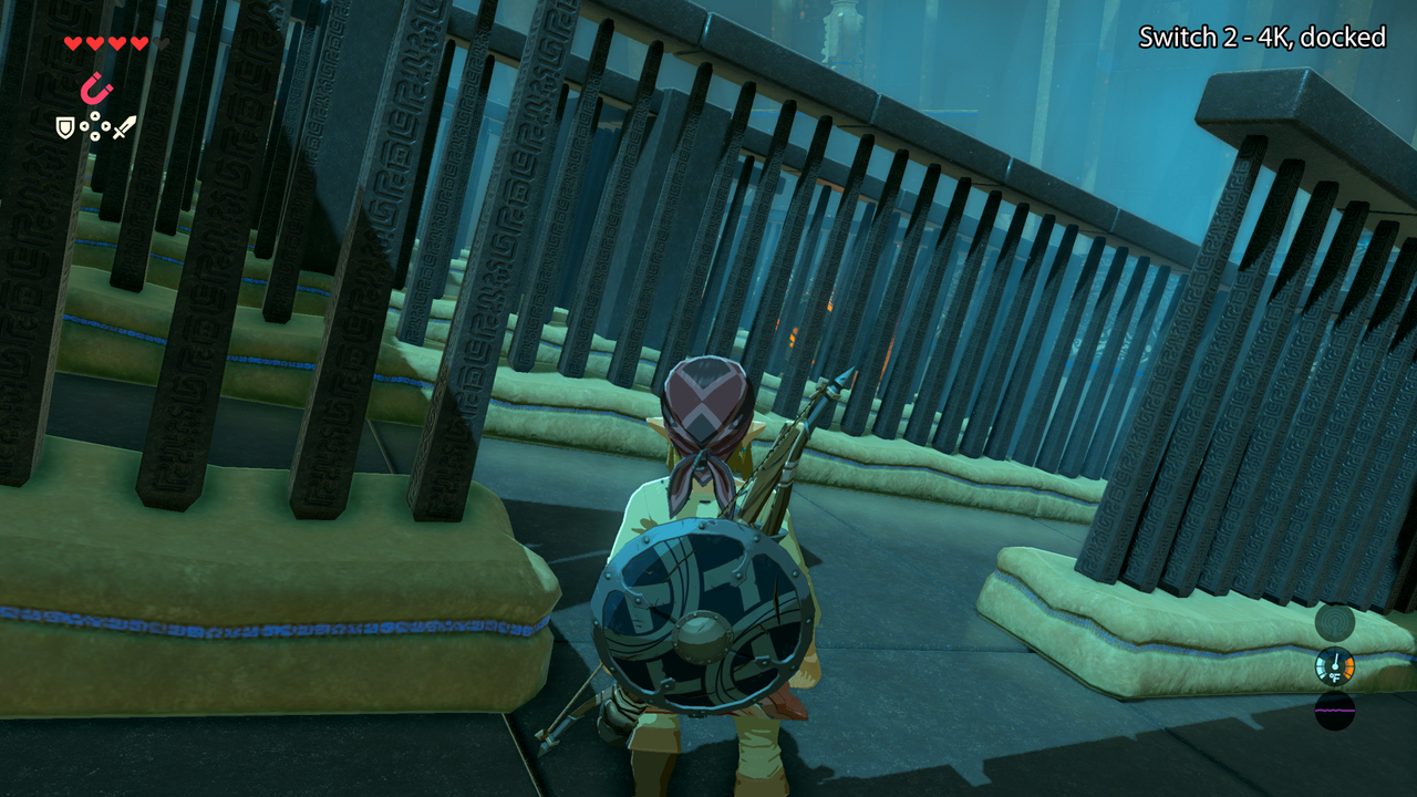 A view of a shrine interior in The Legend of Zelda: Breath of the Wild, running on the Nintendo Switch 2