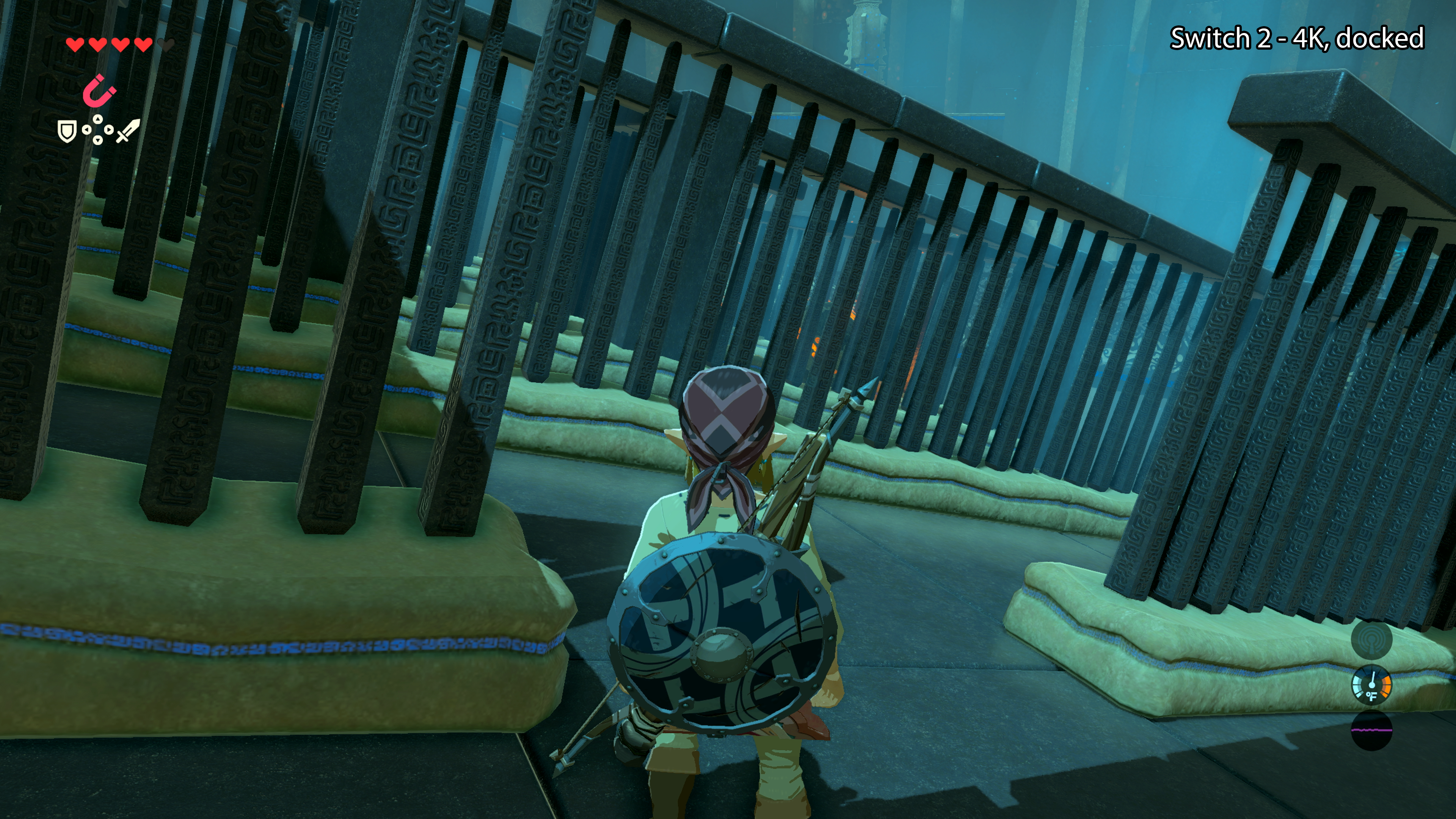 A view of a shrine interior in The Legend of Zelda: Breath of the Wild, running on the Nintendo Switch 2