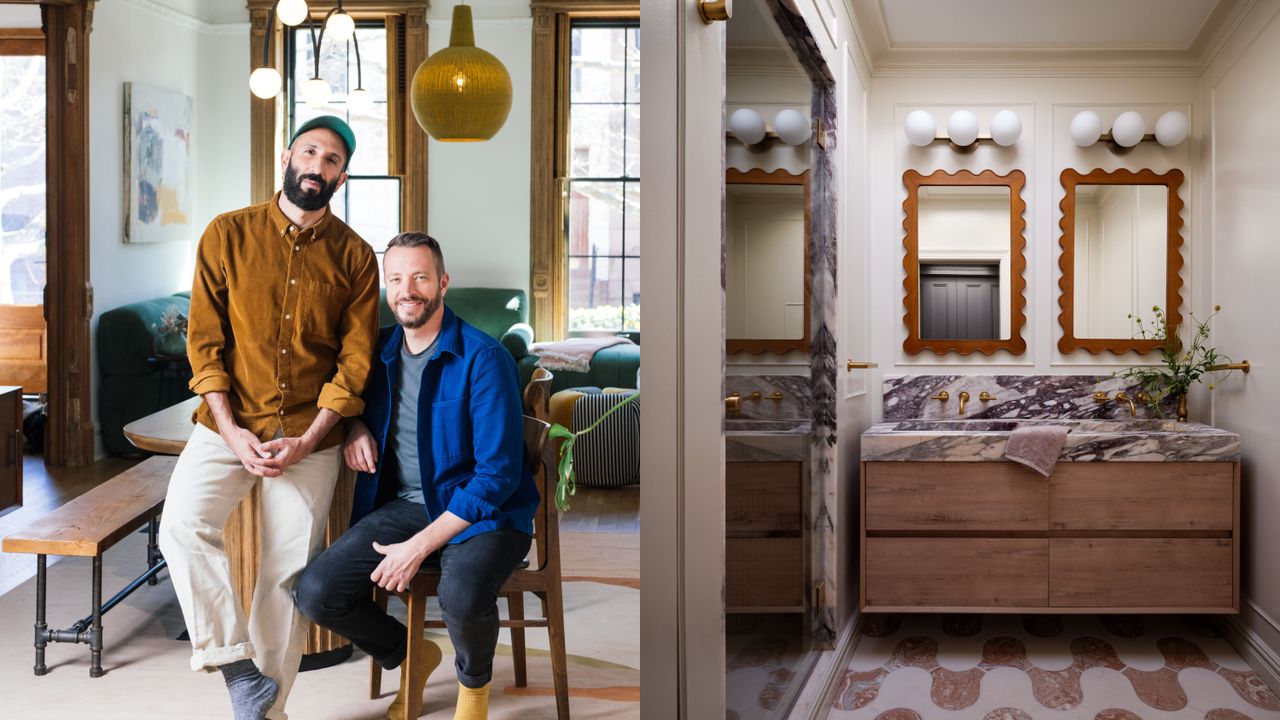 Picture of the brownstone boys (Barry and Jordan) next to a picture of their bathroom vanity