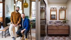 Picture of the brownstone boys (Barry and Jordan) next to a picture of their bathroom vanity