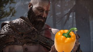 Kratos looking sadly at a bell pepper