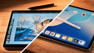 Wacom and iPad tablets in a wooden table