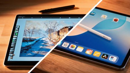 Wacom and iPad tablets in a wooden table