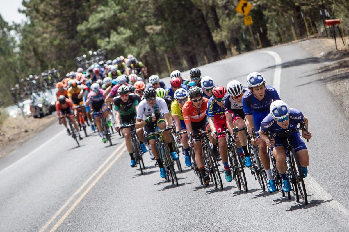 Tanner Putt (UnitedHeatlhcare) tucks in to lead the peloton on a descent