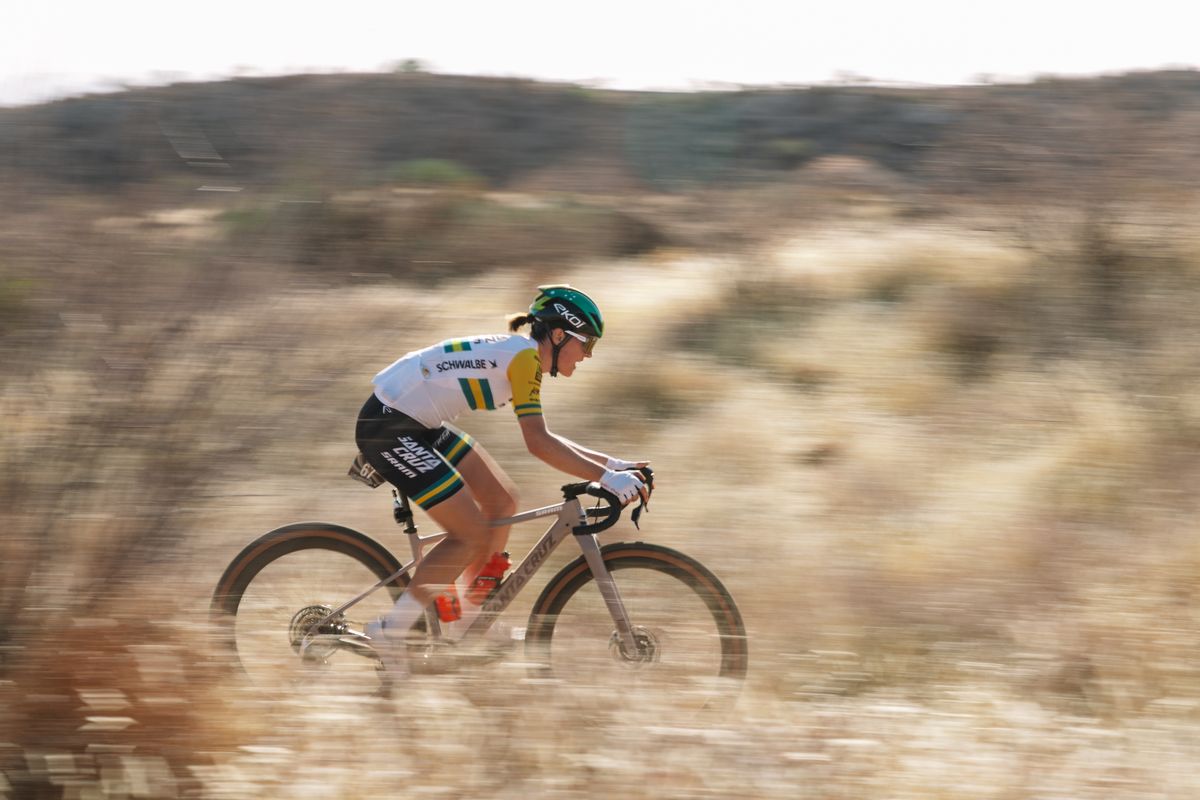 Courtney Sherwell shows off Australian national jersey in Sonoran desert