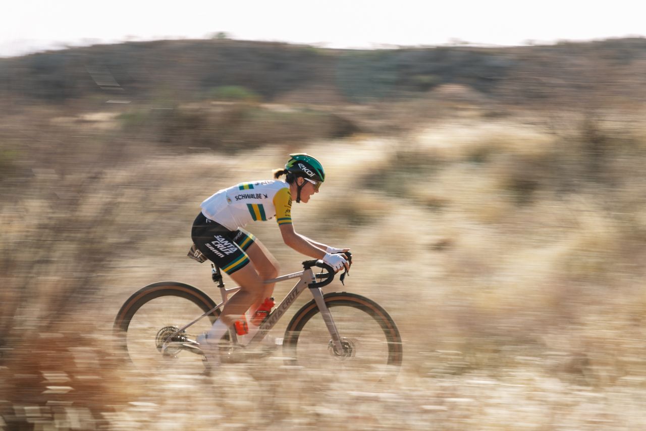 Courtney Sherwell shows off Australian national jersey in Sonoran desert