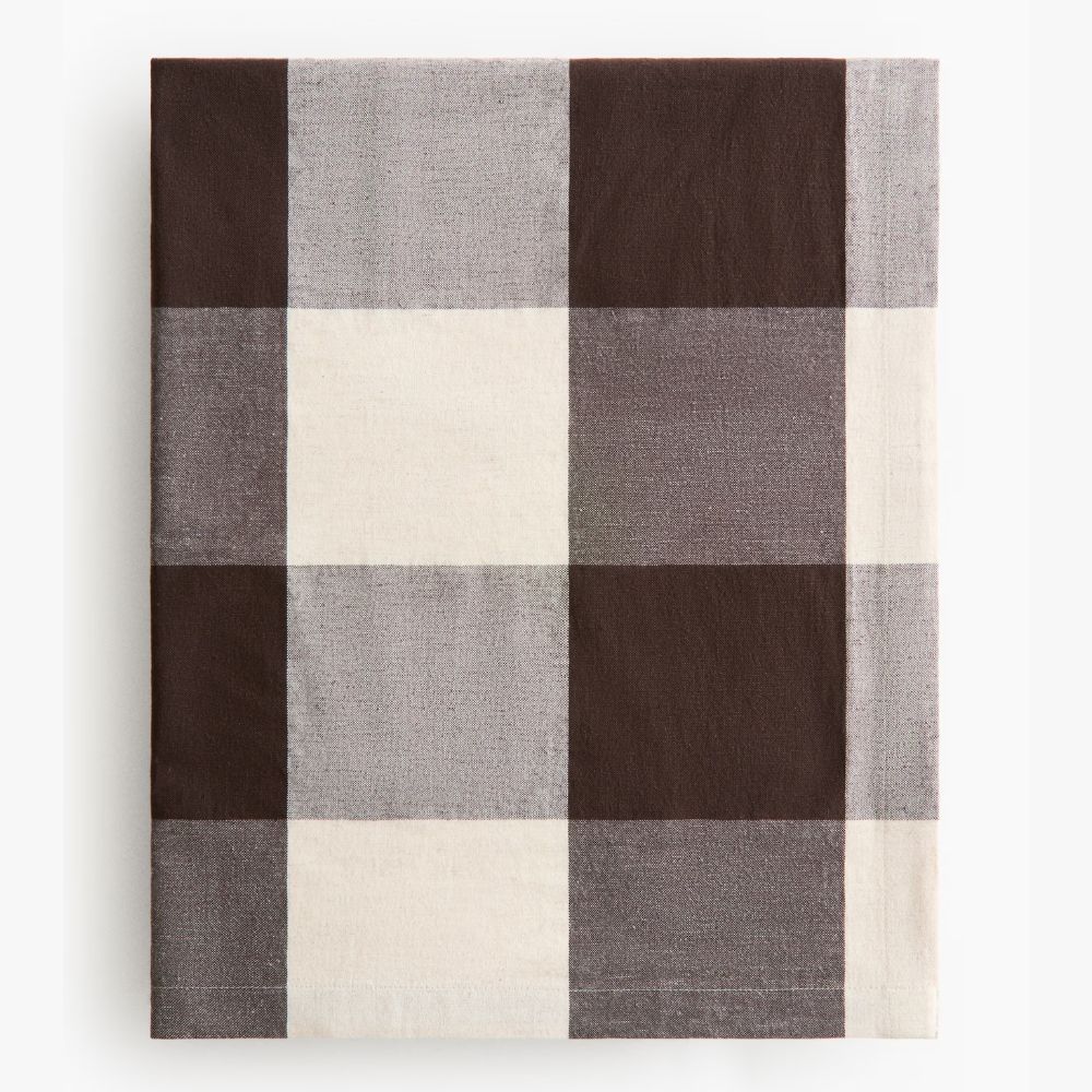 brown checked tablecloth