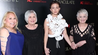 Sydney Sweeney with grandmothers attend the premiere of Neon's "Immaculate" during Beyond Fest at The Egyptian Theatre Hollywood on March 15, 2024 in Los Angeles, California. 
