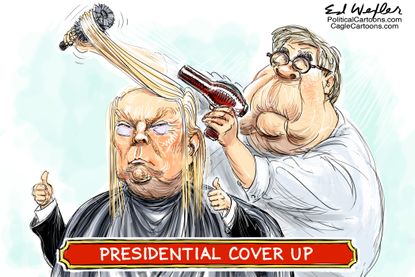 Political Cartoon U.S. Trump Barr presidential cover up