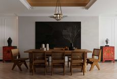 a dining room with a symmetrical layout 