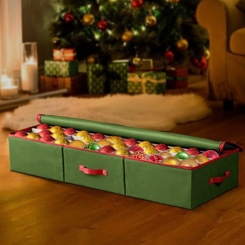 Green and red decorative storage box under the bed
