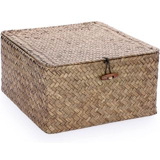 wicker storage basket with lid