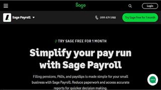 Website screenshot of Sage Payroll Software