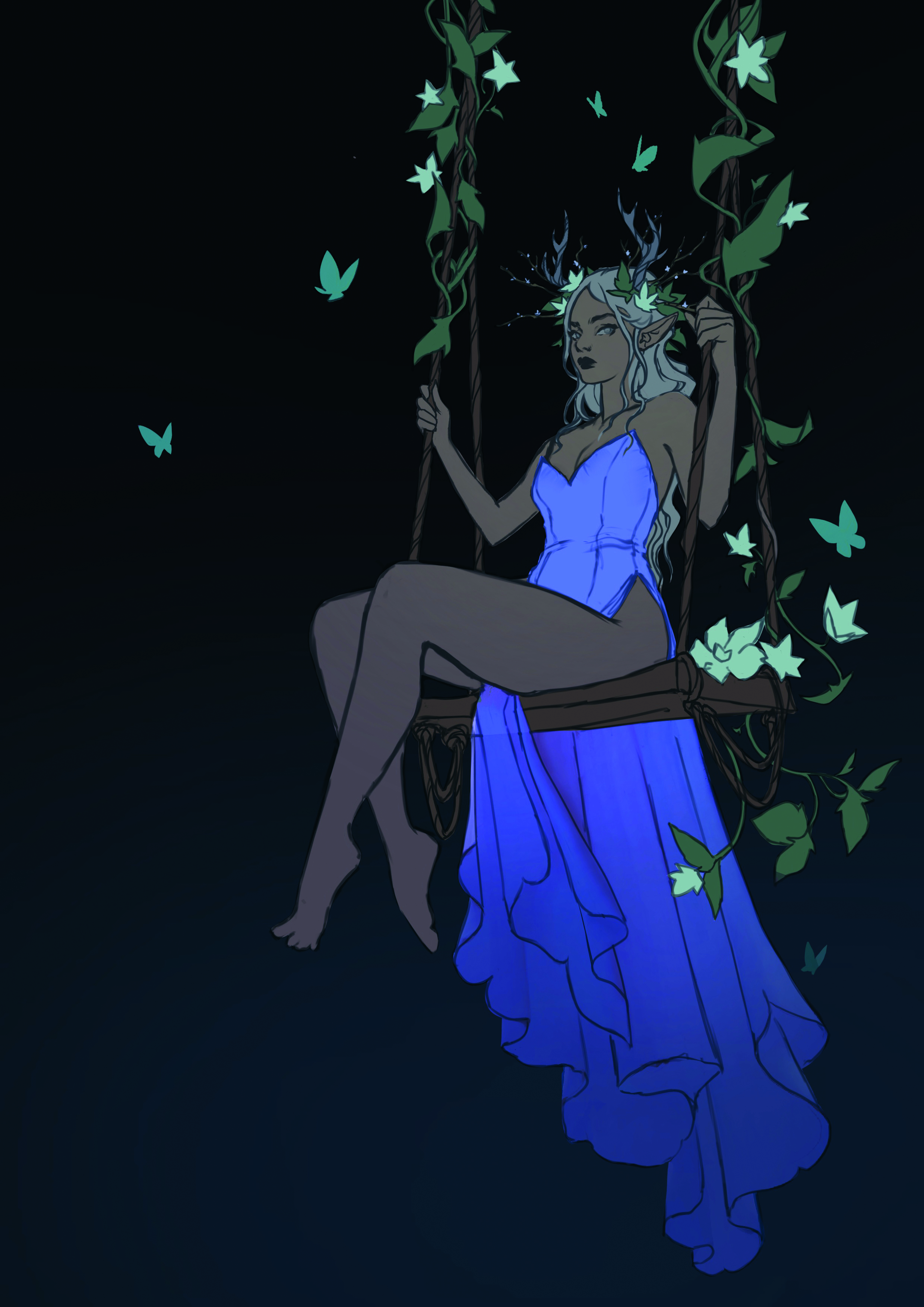 Digital art showing a fairy on a swing