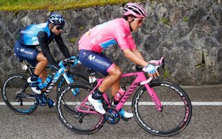 Carapaz raced on the pink Canyon for stage 18 of the race, which was largely downhill