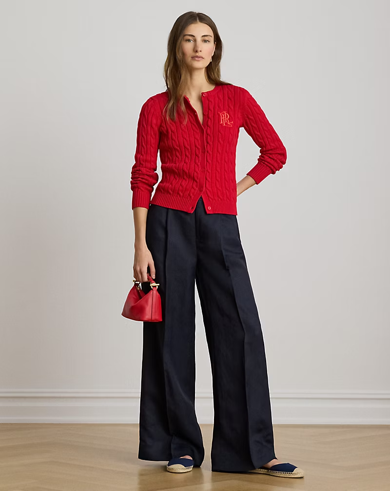 Lauren, Linen Blend Twill Wide Leg Trousers