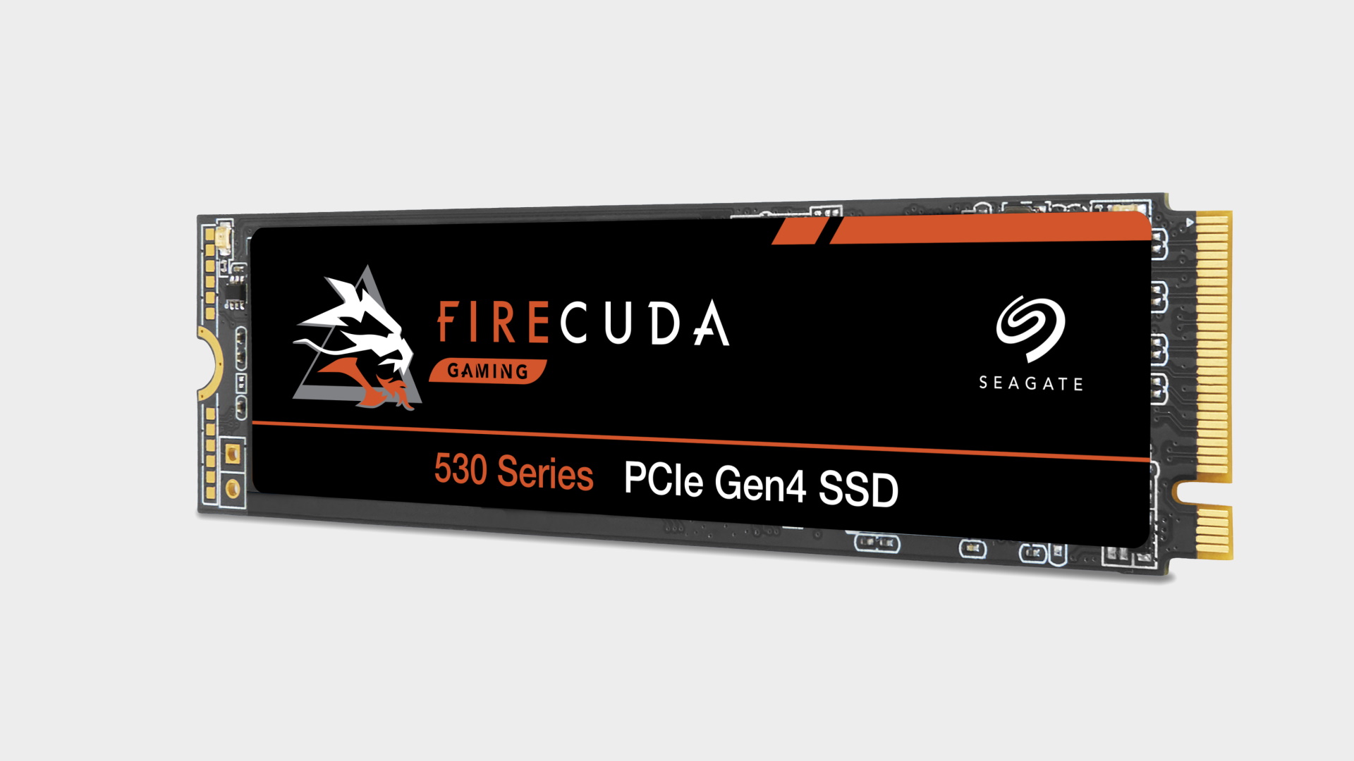 Seagate FireCuda 530 SSD on a grey background