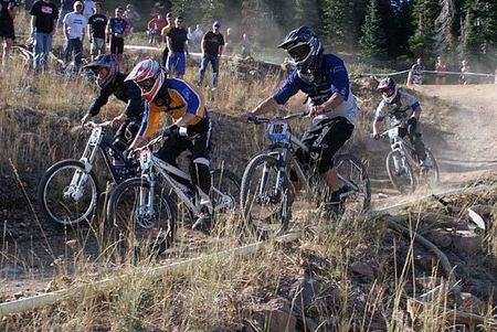 Eventual division 1 men's four cross winner Jon Wilson competes in a preliminary round with Benjamin Hulse and Evan Elliott
