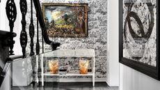 Hallway with black and white color scheme