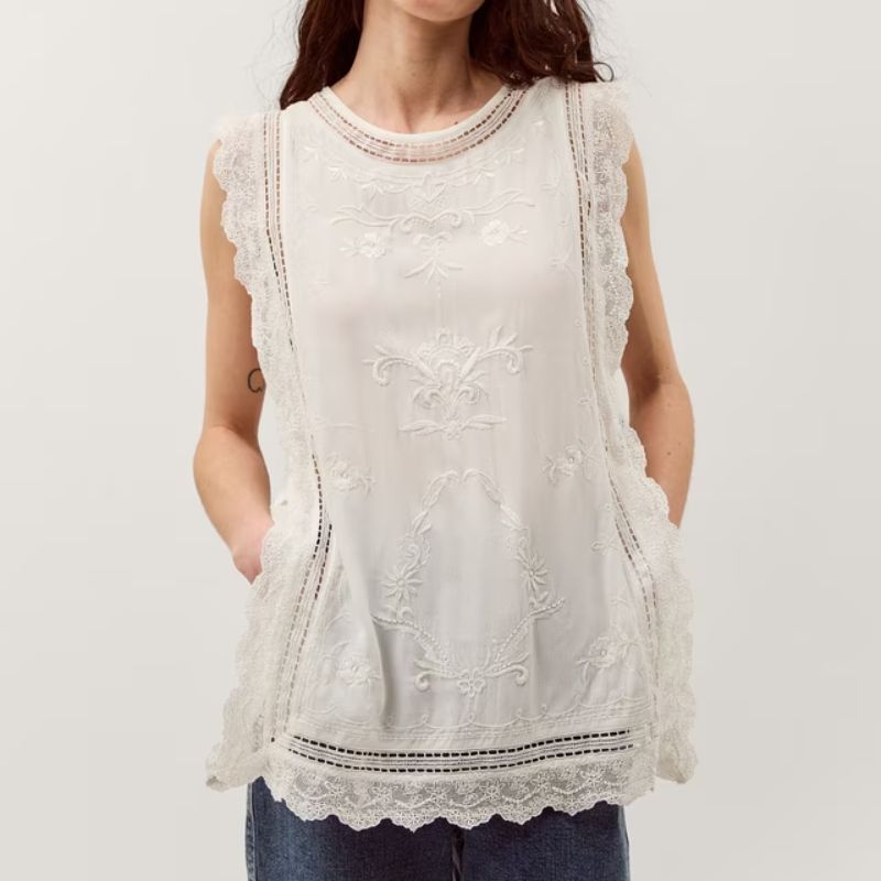 Monsoon white embroidered bib blouse
