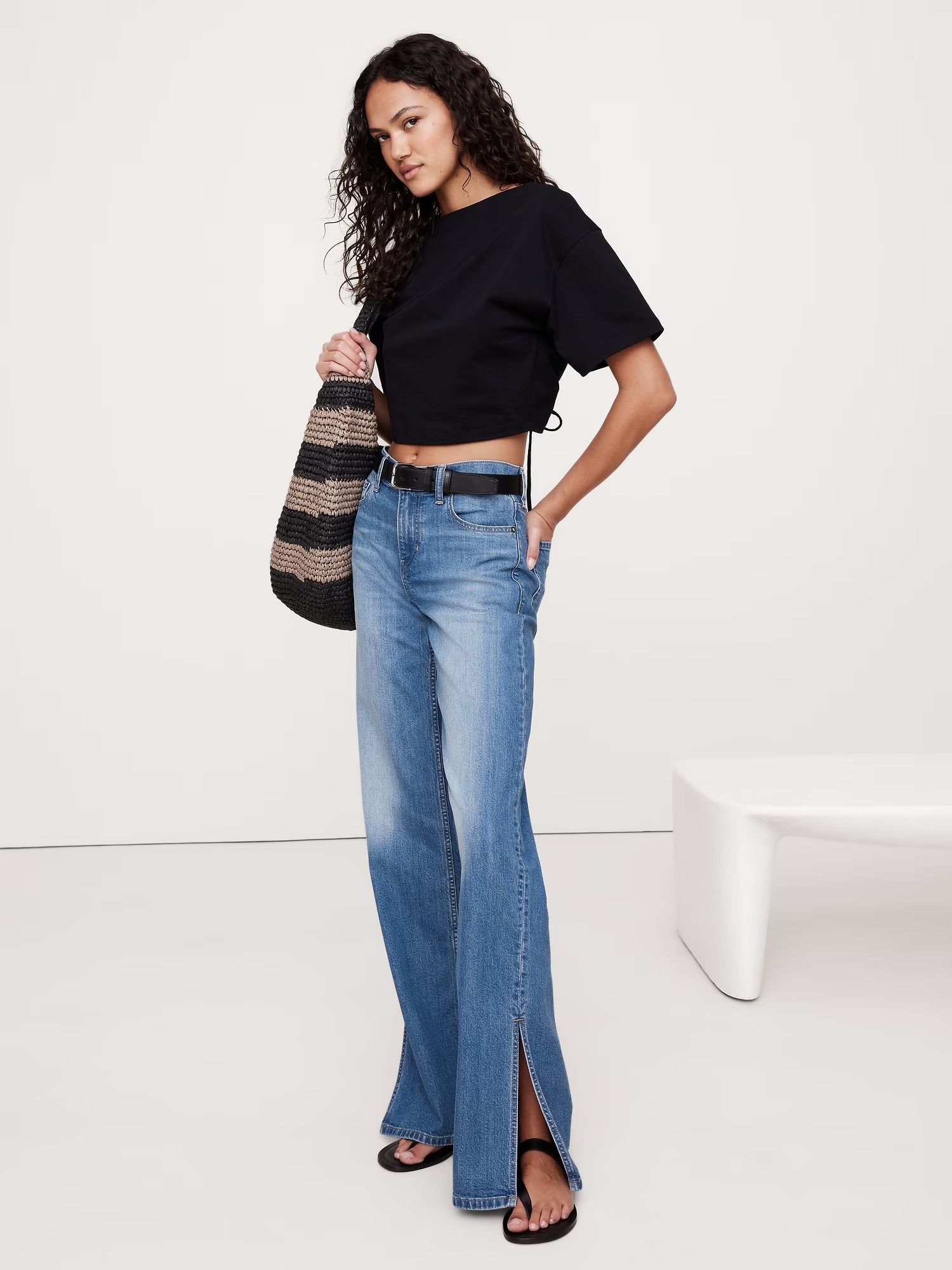 banana republic, The Icon Classic Mid-Rise Wide-Leg Split-Hem Jean